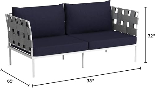 Miniatura 3 de Modway EEI-2603-WHI-NAV Harmony Patio al aire libre de aluminio, sofá biplaza, azul marino blanco