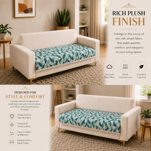 Image of Homerz Premium Printed Quilted Velvet Sofa Slip Cover Protector with Tassels, Sofa Mat, Exact Size, Antislip Cover (Grey Abstract, 2 Seater, Half)