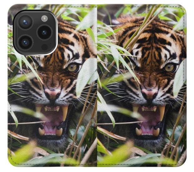 Barking bengal tiger étui flip iPhone 15 Pro pour vos sorties