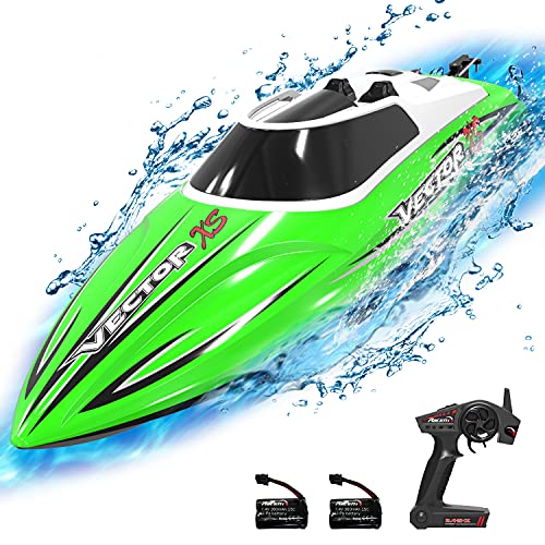 VOLANTEXRC RC Boat for Pool and Lakes 20MPH VectorXS High Speed Remote Control Boat for Kids or Adults Self-righting Remote Controlled Boat with 2 Rechargeable Battery & Reverse Function (795-4 Green)