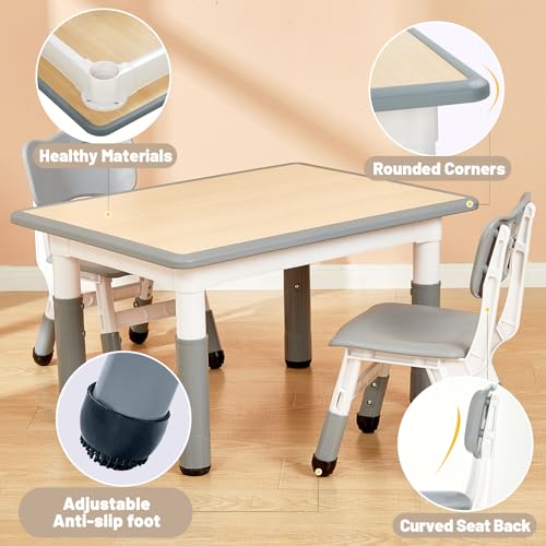 image for FUNLIO Kids Table and 2 Chairs Set for Ages 3-8, Height Adjustable Tod