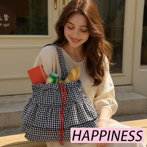 CHUNFO Bolsos Tote con Volantes a Cuadros para Mujer miniatura 2