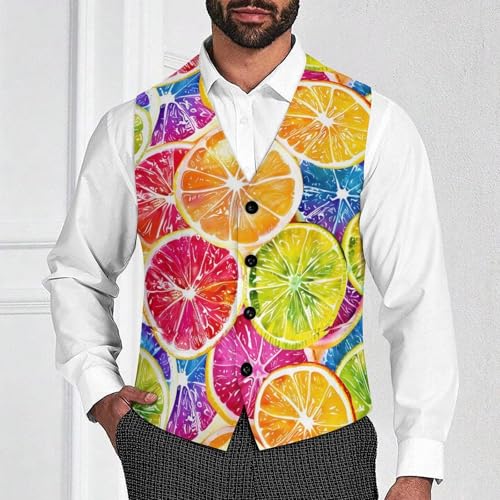Colorful Lemon Fruit Novelty Men's Suit Vest Casual Formal Dress Vests Business Waistcoat2