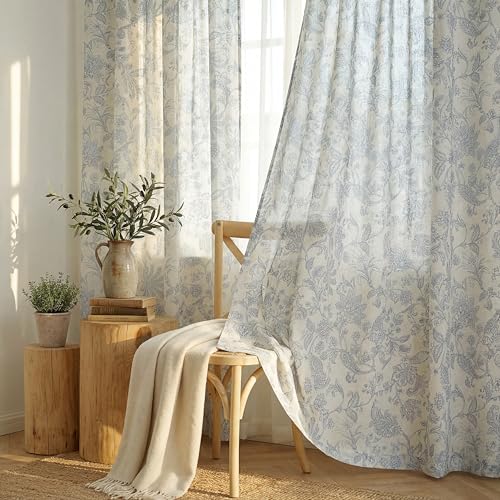 NICETOWN Linen Floral Farmhouse Curtains 84 Inches Long 2 Panels, Home Decor Rustic Floral Print Light Filtering Privacy Window Drapes for Rod Pocket & Back Tab Living Room Bedroom, Navy Blue, 52 Wide by NICETOWN - Used condition - Image 7