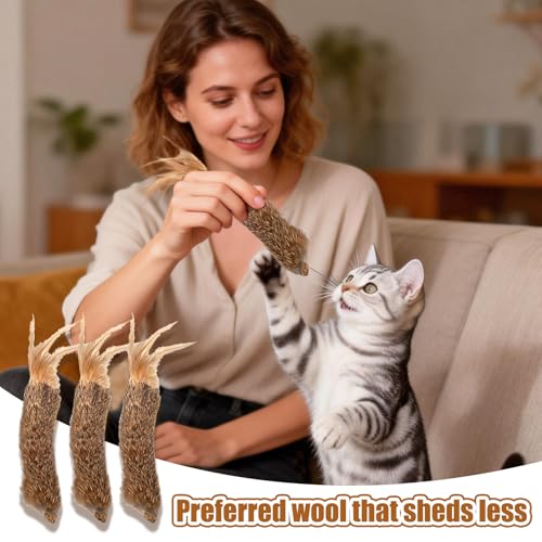 BSITSSS 3 Stück Katzenspielzeug, Hasenfell Katzenminze Spielzeug, Weiches Flauschiges Katzenspielzeug Feder Interaktiv Cat Toys Federspielzeug mit Gallenfrucht für Indoor Katzen