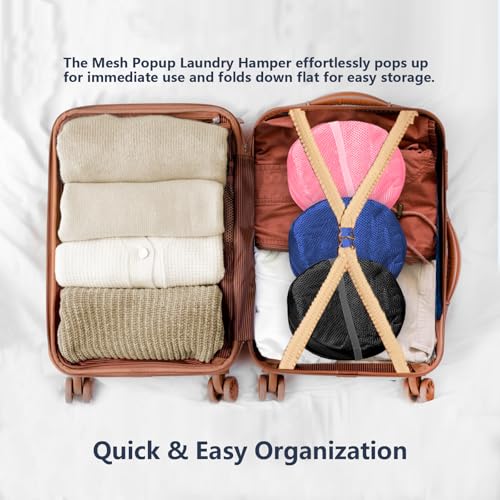 Image of Pop Up Laundry Hamper, Mesh Laundry Basket Collapsible, Foldable Hamper for Travel and Storage, 3 Pack (Black+Pink+Blue)