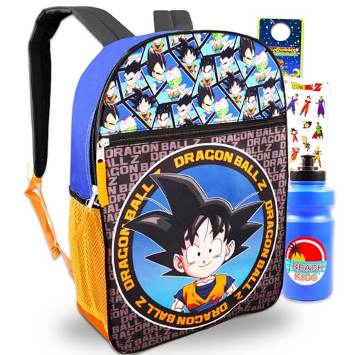 Dragon Ball Mochila Z para meninos – Pacote com mochila escolar de anime para crianças, mais adesivos, garrafa de água, mais | Conjunto de mochila Dragon Ball para crianças, Multicor, Dragon Ball