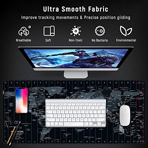 JIALONG Tapis de Souris XL Gamer Geant Mouse Pad Tapis de Bureau Confortable avec Un Nouvelle Version 900x400mm - Tapis de Souris Carte du Monde Noir – vue 4