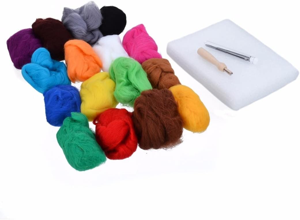 20 Colors Wool Felt Set with Needles Felt Felting Mat Starter Tool Kit for Knitting Sewing Accessories