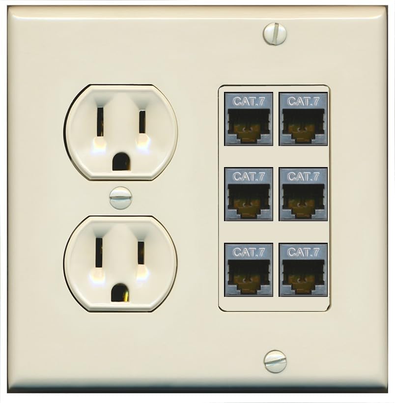RiteAV 6 Port Cat7 Shielded Ethernet Wall Plate - Round Outlet [Light-Almond]