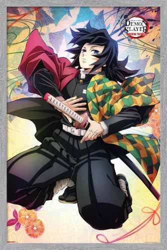 Trends International Demon Slayer: Hashira Training - Giyu Wall Poster, 34L x 22.4W, Gray Framed Version