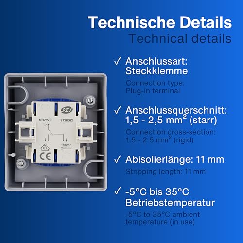 REV AquaForm, Ausschalter - Wechselschalter Feuchtraum IP44, Aufputz, grau