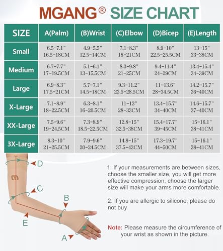 MGANG Manga de braço de compressão para linfedema com luva para mulheres e homens, opaca, compressão