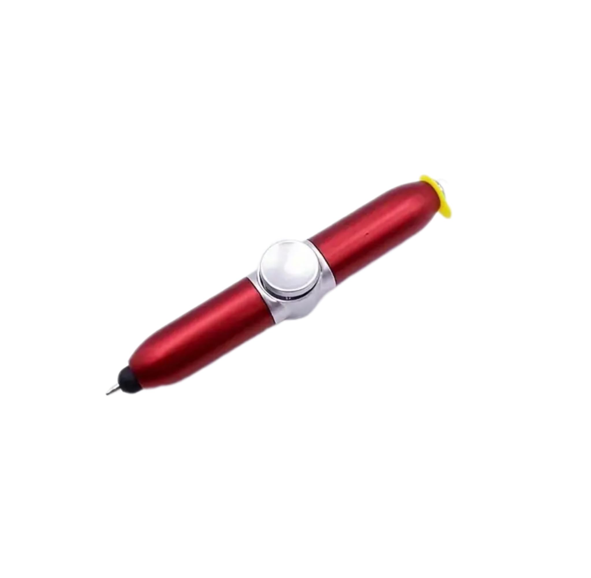 LED Fidget Spinner Pen with Flashlight, Alloy Metal Construction, 4 Colours Available, Smooth Refills