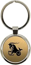 Mygoodprice Gold Metal Brushed Capricorn Round Laser Engraved Keyring