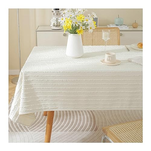 Nappe coton lin KnSam 110x170cm rayures blanches de table - 2