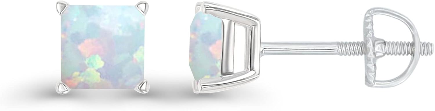 14K Gold Plated 925 Sterling Silver Hypoallergenic 5mm Square Princess Cut Genuine Birthstone Solitaire Screwback Stud Earrings