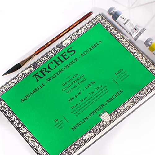 Image of Arches Watercolour Paper Blocks | Cold Pressed Natural White | for Watercolor, Acrylic Painting, Gouache and Poster Color Painting | 300 GSM, 18 x 26 cm- 20 Sheets