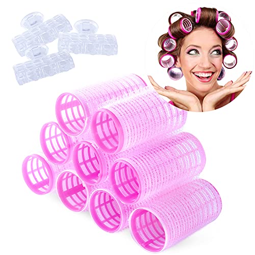 Hair Rollers Curlers - Self-Adhesive Hair Volume Hair Curling Styling Tools, Magic Women DIY Makeup Tools -Self Grip, Plastic Salon HairDressing Curlers, Hair Curlers With Clip, 9 packs