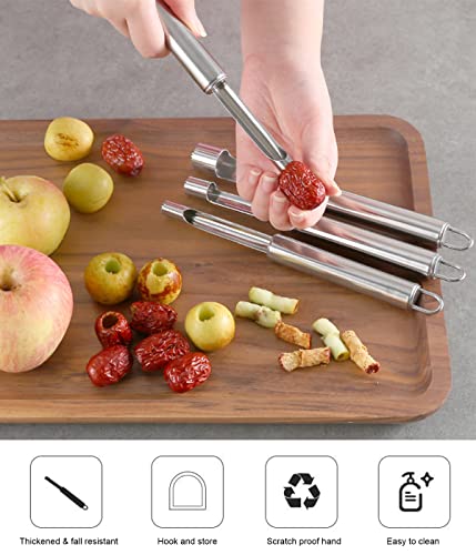 Foto von 3 Stück Apfelausstecher aus rostfreiem Edelstahl, Apfelentkerner Apfelausstecher mit Edelstahlklinge, praktischer Kernausstecher mit Aufhängeöse, entfernt Kerngehäuse, für Bratäpfel und mehr