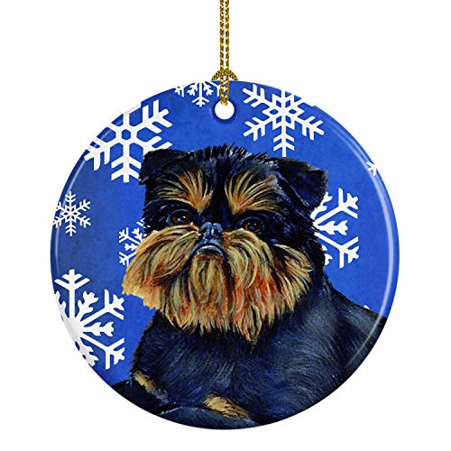 Caroline's Treasures Brussels Griffon Winter Snowflakes Holiday Ceramic Ornament Christmas Tree Hanging Decorations for Home Christmas Holiday, Party, Gift, 3 in, Multicolor