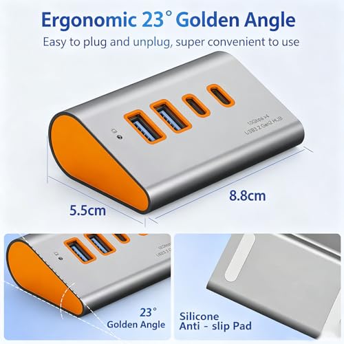 Hub USB 3.2 de aluminio con 4 puertos de 10 Gbps para laptop 3