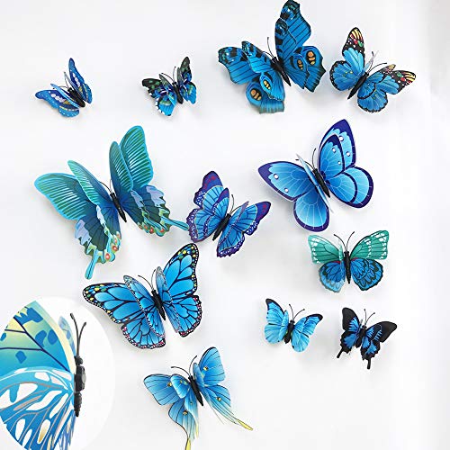 24 pcs Pegatinas de Mariposas 3D Azules Decorativas miniatura 1