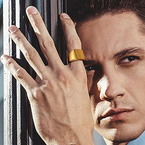 HANPABUM 3Pcs 14K Gold Plated Rings for Men Women Chunky Cuban Link Ring, Size 7-152