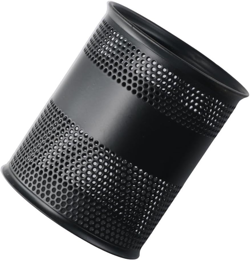 Image of Round Pen Stand Wire Mesh with Solid Strip - Metal Desk Organizer for Office, Home, School | Premium Black Stationery Holder for Pens, Pencils, Markers & Accessories