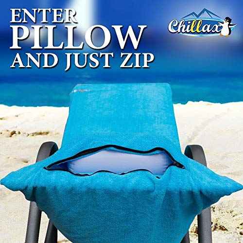 Chillax Beach Chair Pool Towels - A Must Have On A Cruise Ship For Men And Women. Towel Accessories Include Pillow And Side Pockets. No Clips Needed. Lounge Chaise Cover Great For Sunbathing At Hotel #TOP5