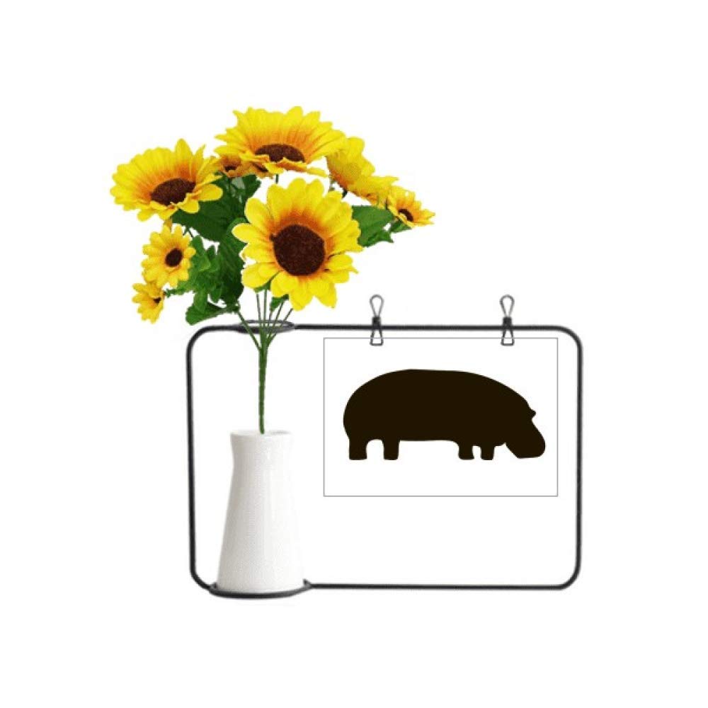 Tournesol artificiels pour centre de table avec vase hippopotame noir et carte