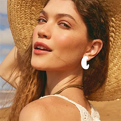 Wcrazye Colorful Acrylic Chunky Hoop Earrings For Women Girls Lightweight Exaggerated Geometric Earrings Minimalist Earrings Retro Neon Earrings Statementjewellery (White And Red) #TOP4