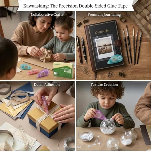Kawaasking 6 Pack Double Sided Glue Tape Roller, 0.3in×26ft Per Roll Total 156ft Permanent Dot Tape Runner for Scrapbooking, Junk Journal, Card Making, Teacher School Office Gift Wrapping Crafts - Image 5