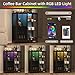 Redlife Coffee Bar Cabinet, Farmhouse Home Liquor with LED, Industrial Bar Cabinet for Liquor, Small Buffet Cabinet with Shelves & Door, for Hallway, Kitchen, Livingroom