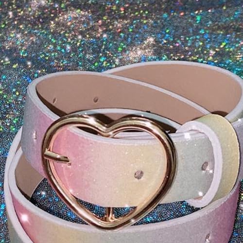Women Sweet Rainbow Color Waist Belt Gold Heart Shape Buckle Belt Dress Women Casual Wear Waist Belt4