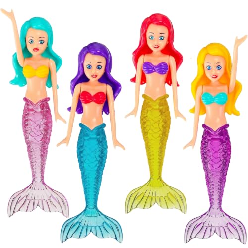 4 Pièces Jouet de Bain Sirène,Jeu Piscine,Jeu d'eau Figurines Sirène Lumineuses pour...