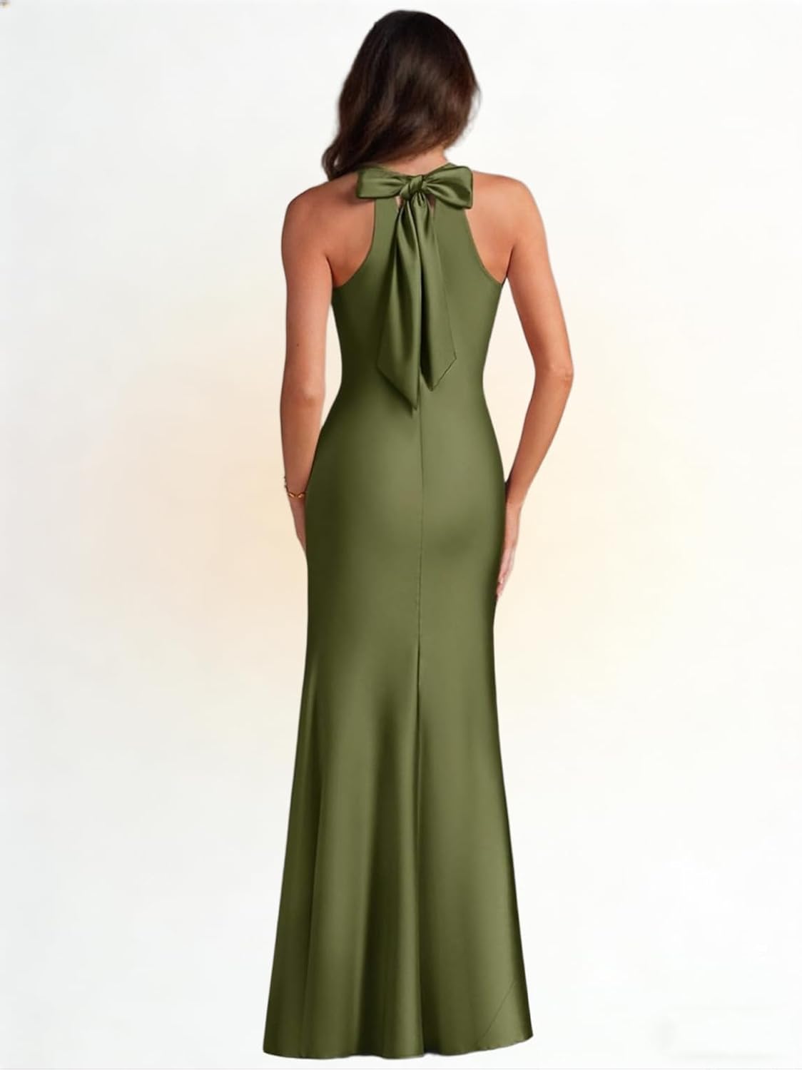 Halter Satin Bridesmaid Dresses for Women Mermaid Formal Dresses Bow Tie Wedding Guest Dress Floor Length - Image 5
