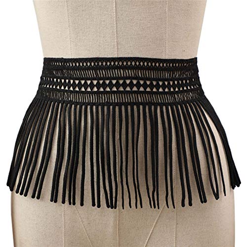 Hhtcal Tassel Fringe Trim By The Yard Boho Macrame Fringe Ribbon Fabric Border Long Tassel Trim For Sewing Craft On Clothing Skirt Curtain Vintage Decor 2 Yards 19Cm Wide (Black) #TOP2