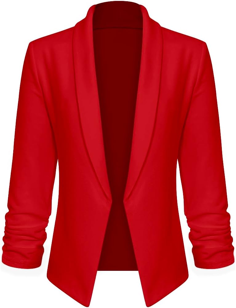 Women 3/4 Sleeve Blazer Open Front Cardigan Jacket Work Office Blazer