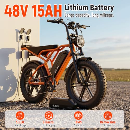 Image of TST Electric Bike for Adults, 1500W Peak Motor 60 Miles Fat Tire Ebike with 48V 15Ah Removable Battery 20 inch Fat Tire Electric Bike, Dual Suspension,7 Speeds Orange