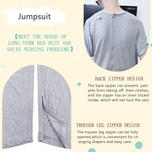 Image of Unisex Anti-Strip Adaptive Jumpsuit with Back-Zipper,One-piece Short-sleeved Trousers,Suitable for Seniors,Alzheimer's Patients,Dementia Patient,Incontinence Care