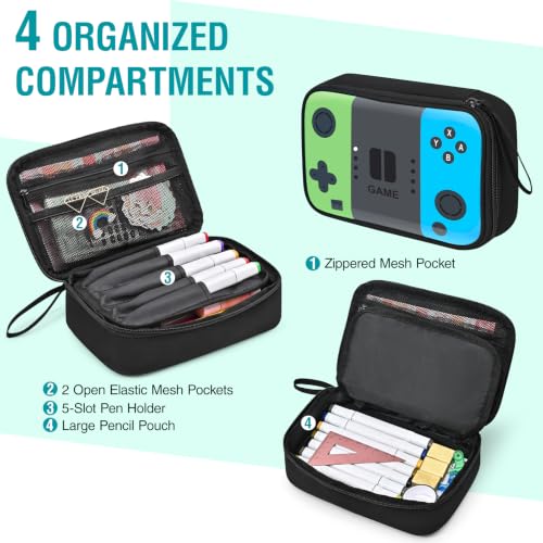 Image of Gamer Pencil Case for Boys - Large Kids Pencil Pouch with 4 Compartments, Wide Zipper Opening, Durable Wipable Fabric Easy to Clean, Soft School Supplies Box for Grades 1-6, Fits All Gear