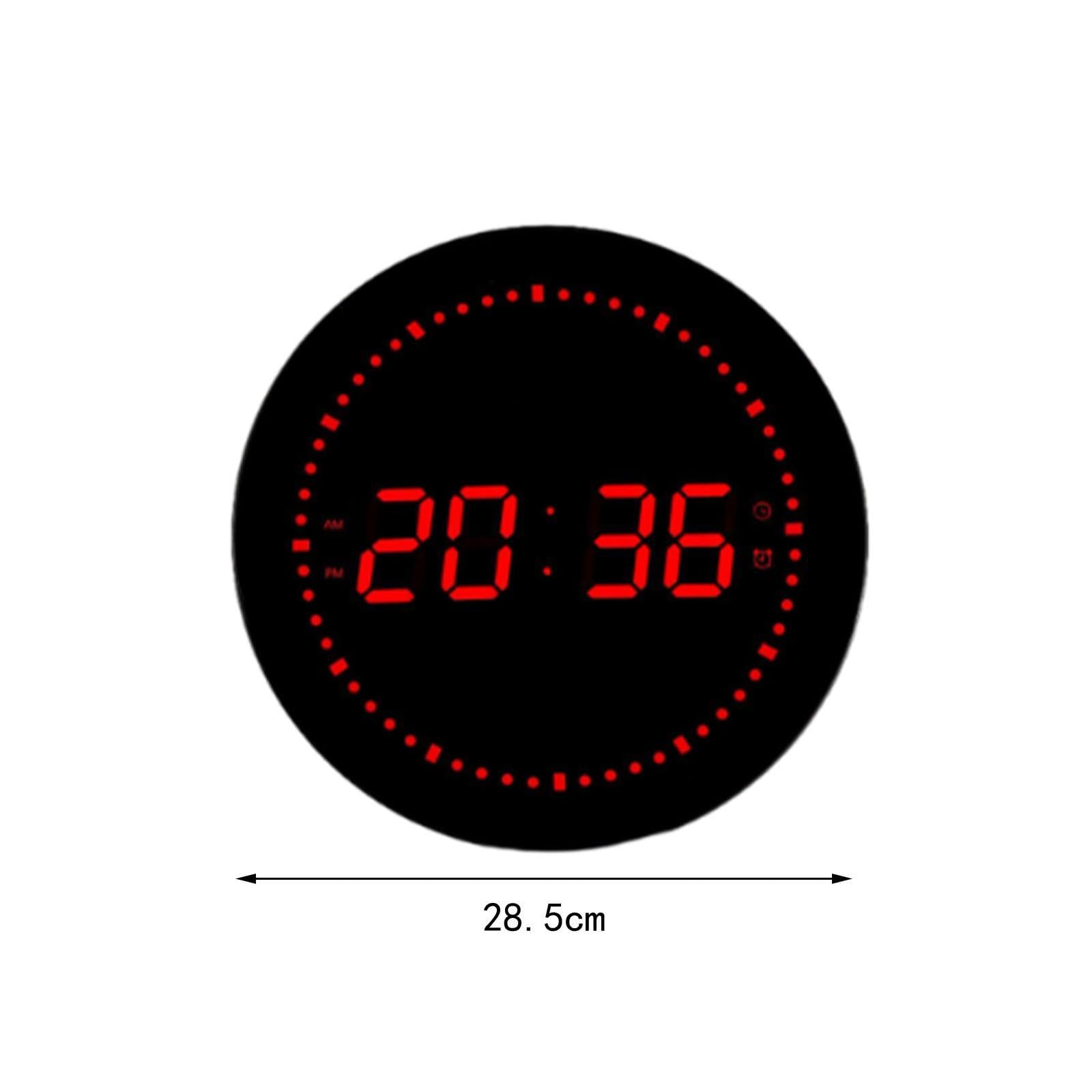 Fenteer LED Horloge numérique Horloge de Bureau réveil Rond Horloge Murale pour Le Bureau de l'école, Rouge numérique