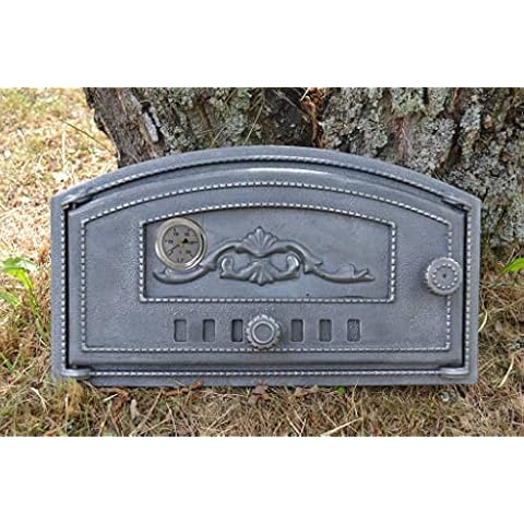 SEZAM Cast Iron Oven Door with Thermometer 500 °C, Left Opening Pizza Oven Door - Bread Oven - Stone Oven Door, 48.5 x 6.5 x 27.5 cm - Semi-Circular No Painting Cover