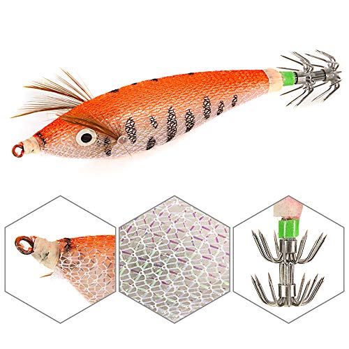 Isca de pesca, Andoer 6cm / 8cm Luminous Squid Jig Isca de Madeira de Pesca Camarão Lula Choco Isca