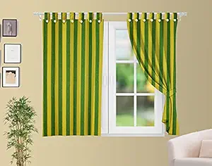 Tidy Cotton Room Darkening Striped Pattern Loop Curtain - Set of 2 Pieces (Green with Yellow Color, Window - 5 Feet Length x 4 Feet Width)