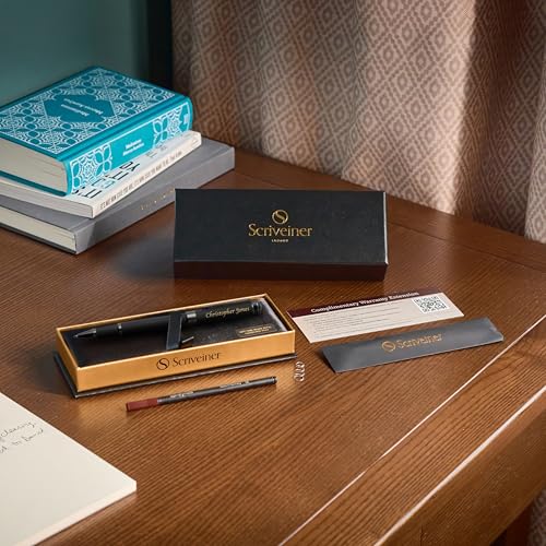 Image of Scriveiner All Black Rollerball Pen - Stunning Luxury All Metal Matt Black Pen, Schmidt Ink Refill, Best Roller Ball Gift Set for Men & Women, Professional, Executive Office, Custom Name Engraving