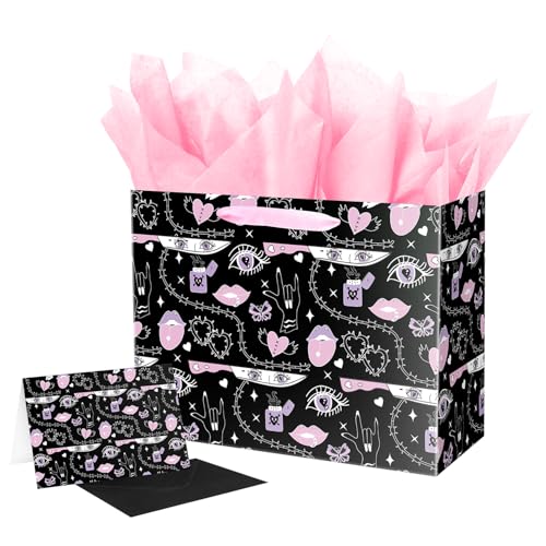 ysmile Bolsa de regalo gótica rosa con papel de seda para mujeres y niñas, 12.6 pulgadas, cumpleaños, aniversario