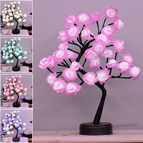 Rose Lamp Mothers Day Gifts, 18In Color Changing LED Rose Tree Lamp for Mothers Day Decorations, Gifts for Mom Women Multicolor Flower Lamp Pink Purple Lights for Valentineâ€™s Day Wedding Decor