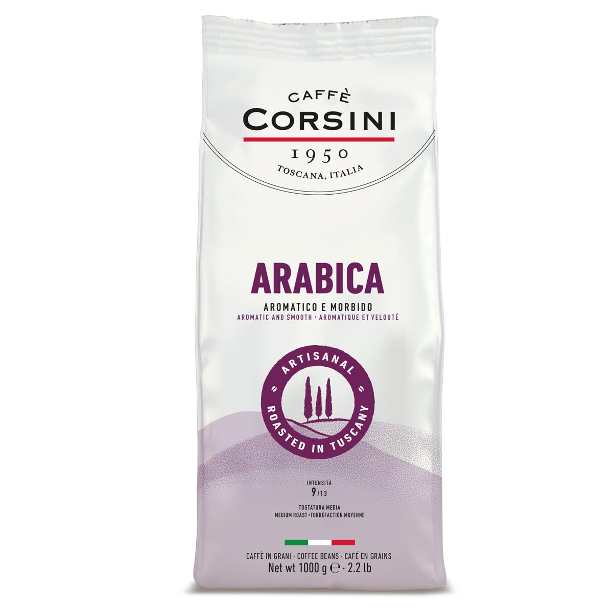 Caffè Corsini - Kaffeebohnen 1 kg 100% Arabica, Mittel-dunkle Röstung, Edle Auswahl, Aromatischer und Weicher Kaffee, Herkunft Mittel- und Südamerika